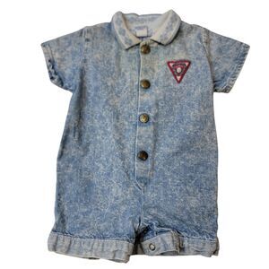 OshKosh B'Gosh Vintage One Piece Baby 6-9M Blue Collared Acid Wash Snap Retro